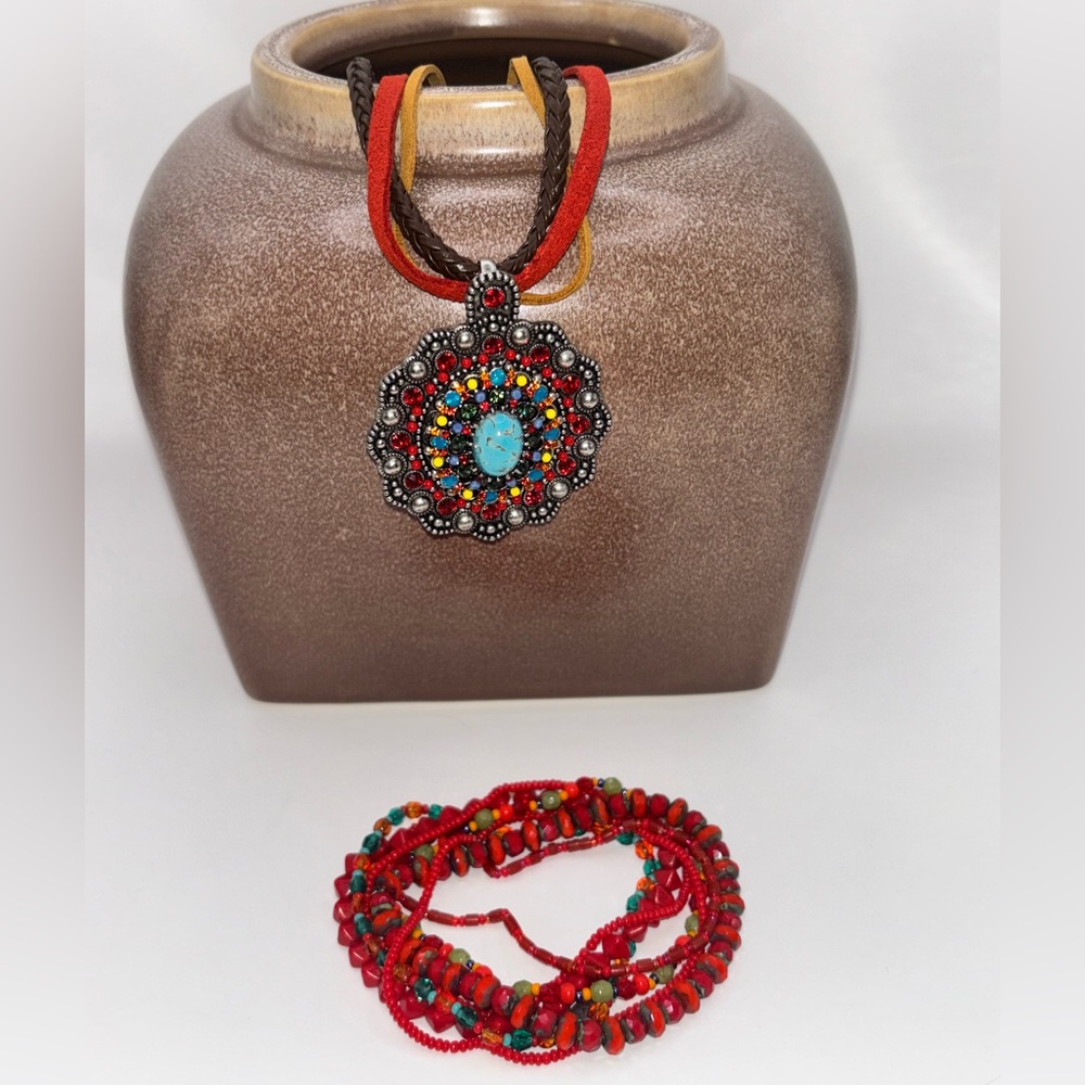 F.A.I.T.H. Set Multicolor Beaded Pendant Necklace and Seed Bracelet Set
